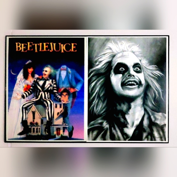 BEETLEJUICE Set of 2! Glossy 8×10 Art Sketch & Glow-in-Dark Print (11×17 FRAMED) - Picture 1 of 2